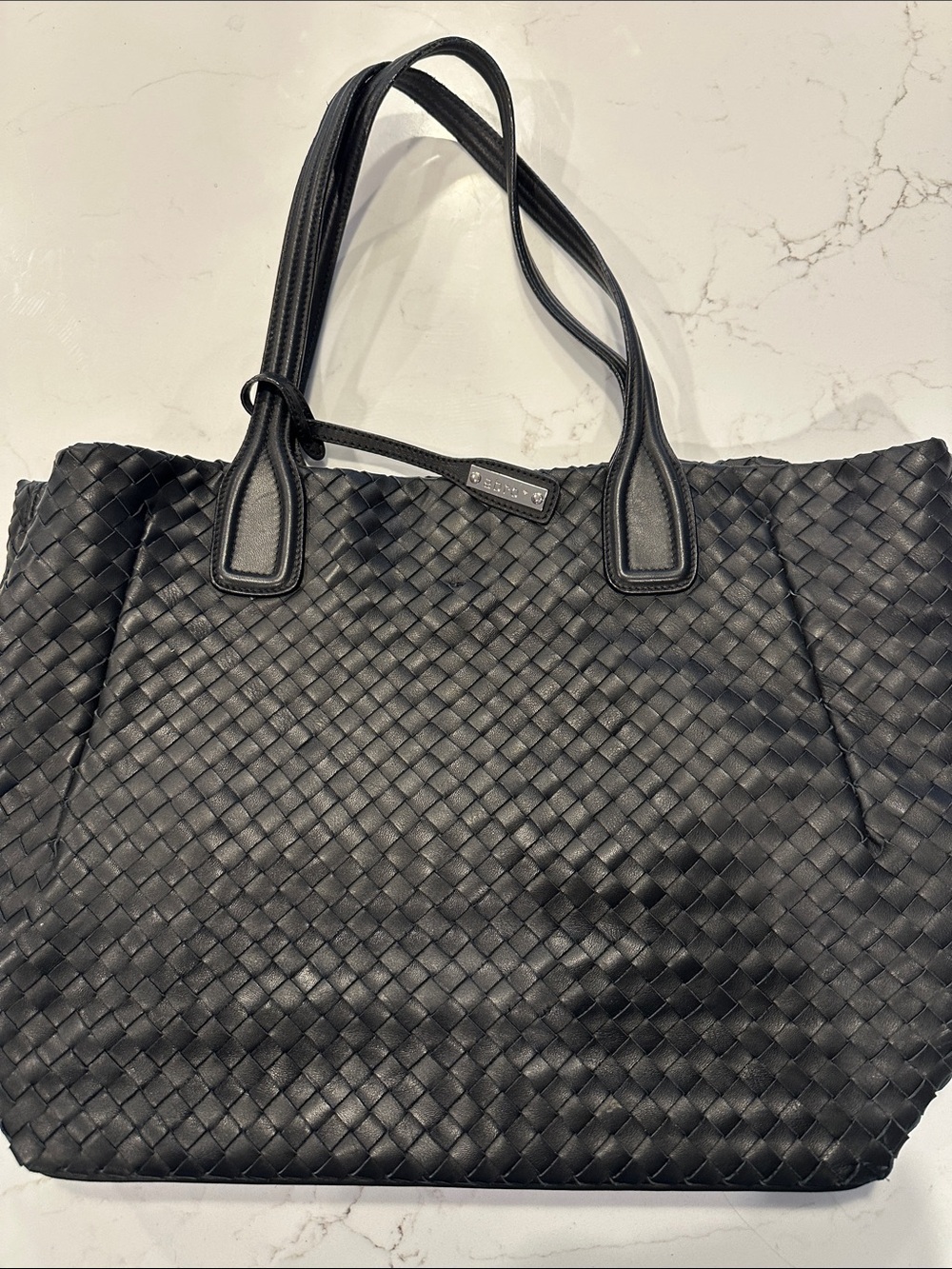 ABRO Woven Leather Tote Bag with Dual Straps